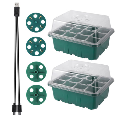 Seed Starter Tray Box With LED Grow Light Nursery Pot Seedling Germination Planter Adjustable Ventilation Humidity 6/12/13 Cell Beauty World Shop