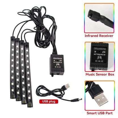 Neon 36 48 72 LED Car Interior Ambient Foot Light Wireless Remote Music APP Control Auto RGB Atmosphere Decorative Lamp Beauty World Shop