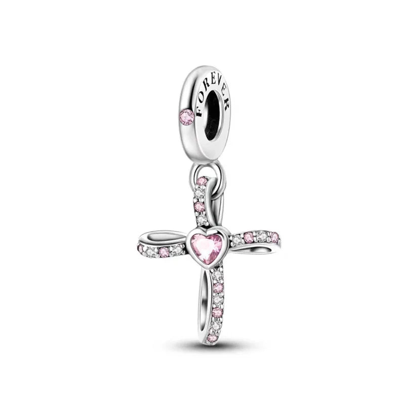 2025 New S925 Silver Spring Ball Bear Cross Pendant Suitable for Original Bracelets DIY Accessories Women's Charm Jewelry Gifts Beauty World Shop