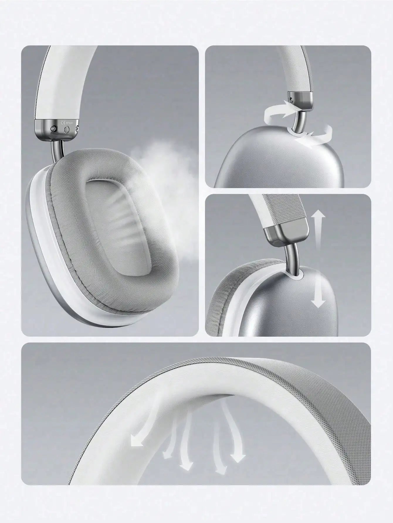 Bluetooth Headphones Over Ear Wireless Headset HiFi Music Gaming Comfortable Mic for iPhone Android PC Silver Beauty World Shop