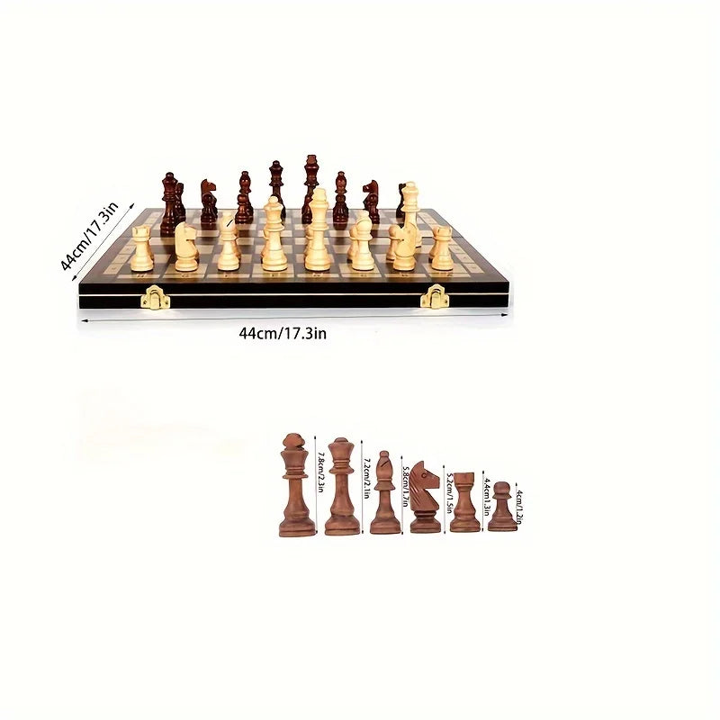 44cm/ 17.3inWooden folding chess set felt game board inside store adult gift family game board Beauty World Shop