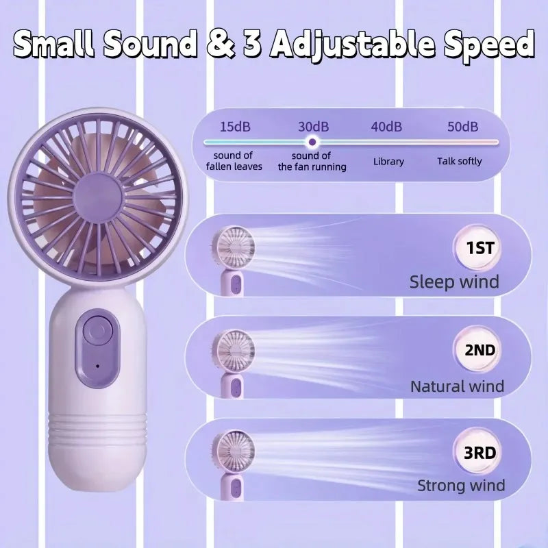 Mini Handheld Fan 3-Speed Strong Wind USB Rechargeable Long Lasting Portable Desk Fan For Students Office Outdoor Travel Camping Beauty World Shop