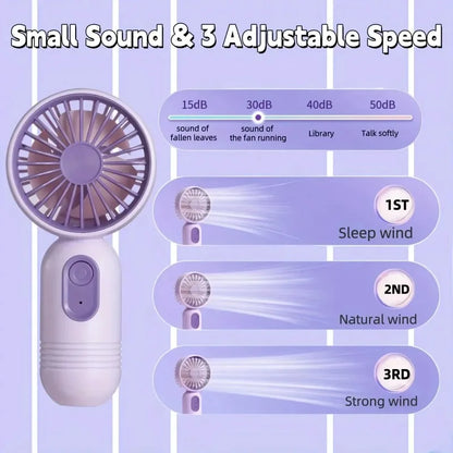 Mini Handheld Fan 3-Speed Strong Wind USB Rechargeable Long Lasting Portable Desk Fan For Students Office Outdoor Travel Camping Beauty World Shop