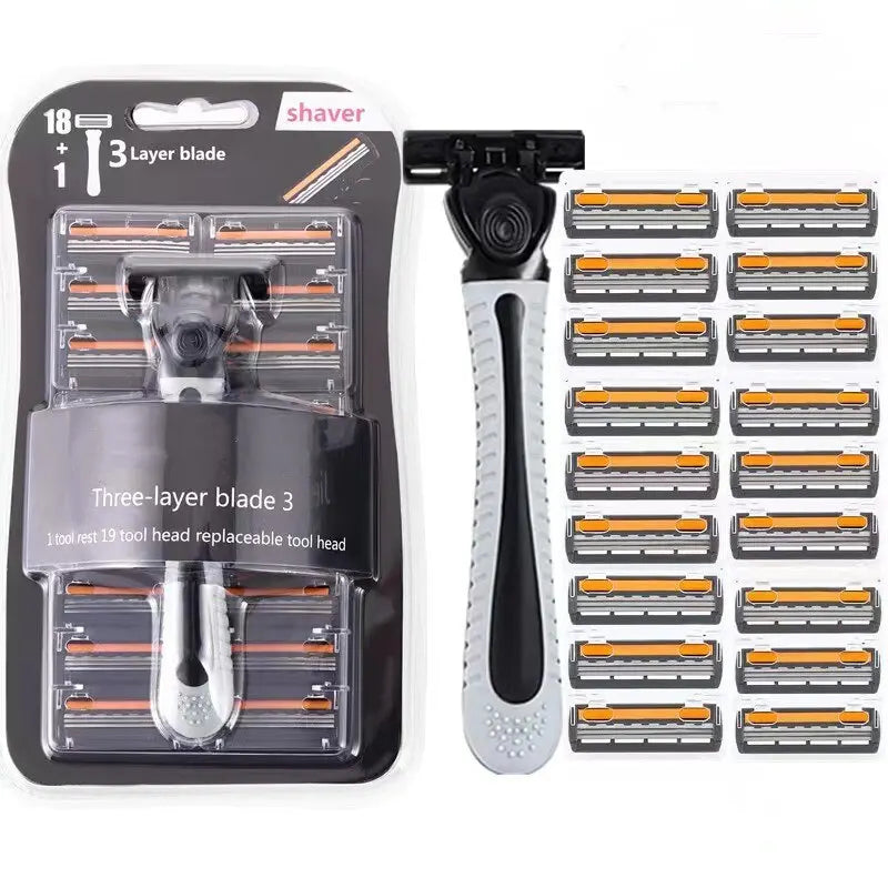 Shaver Brand New Design Men Razor Shaving Three Layer Shaver Reusable Razor Imported Blade Multi Tool Head Replace Beauty Fashion