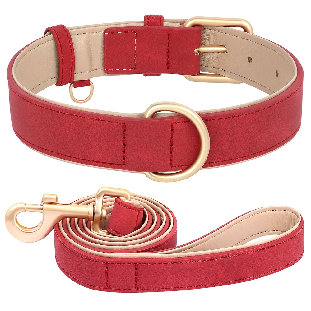 Soft Padded Dog Collar Leash Set PU Leather Pet Dog Collars Necklace With Walking Lead Rope Adjustable For Small Medium Dogs Pug Beauty World Shop