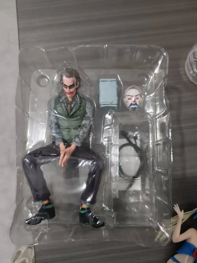 16cm Joker Heath Ledger Action Figure Sitting Green Suit Handheld Joker Mask Doll Desktop Decoration Model Toy Christmas Gift Beauty World Shop