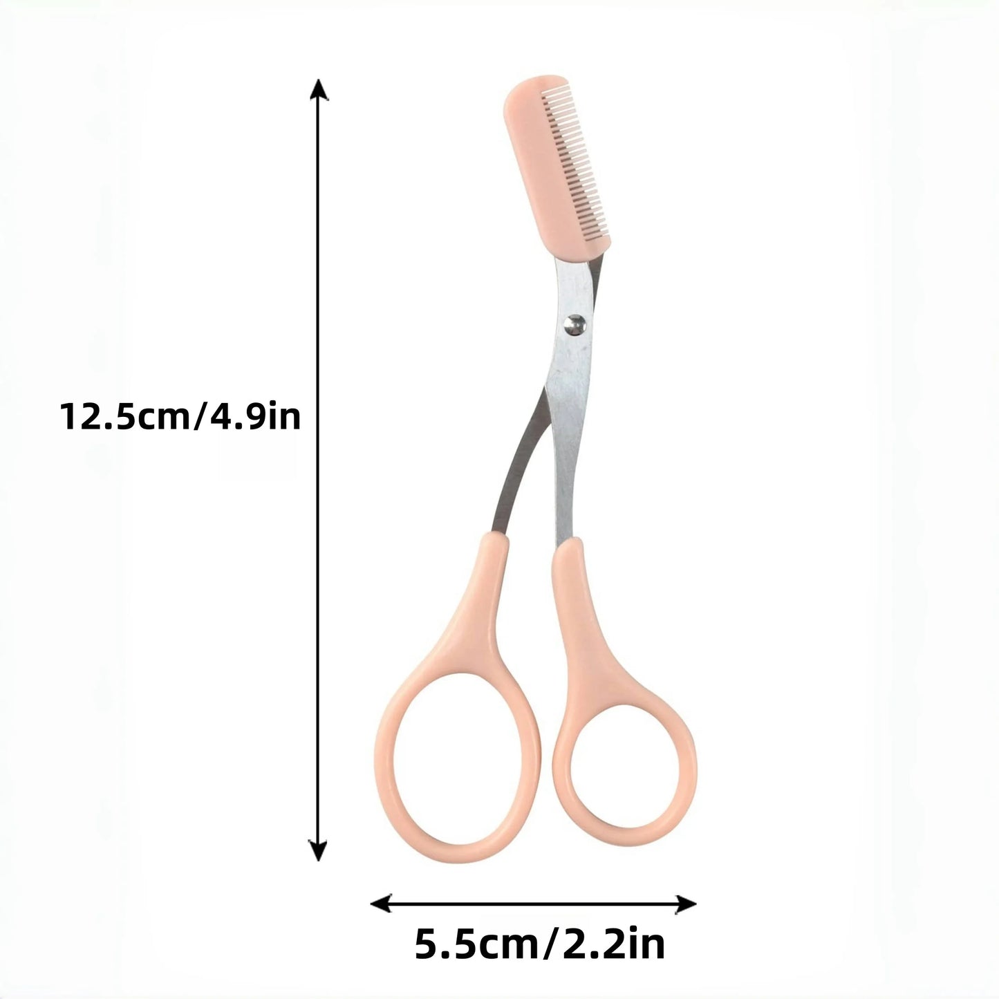 Pink eyebrow trimming scissors with built-in comb - stainless steel, precise grooming tool, creating perfect eyebrows Beauty World Shop