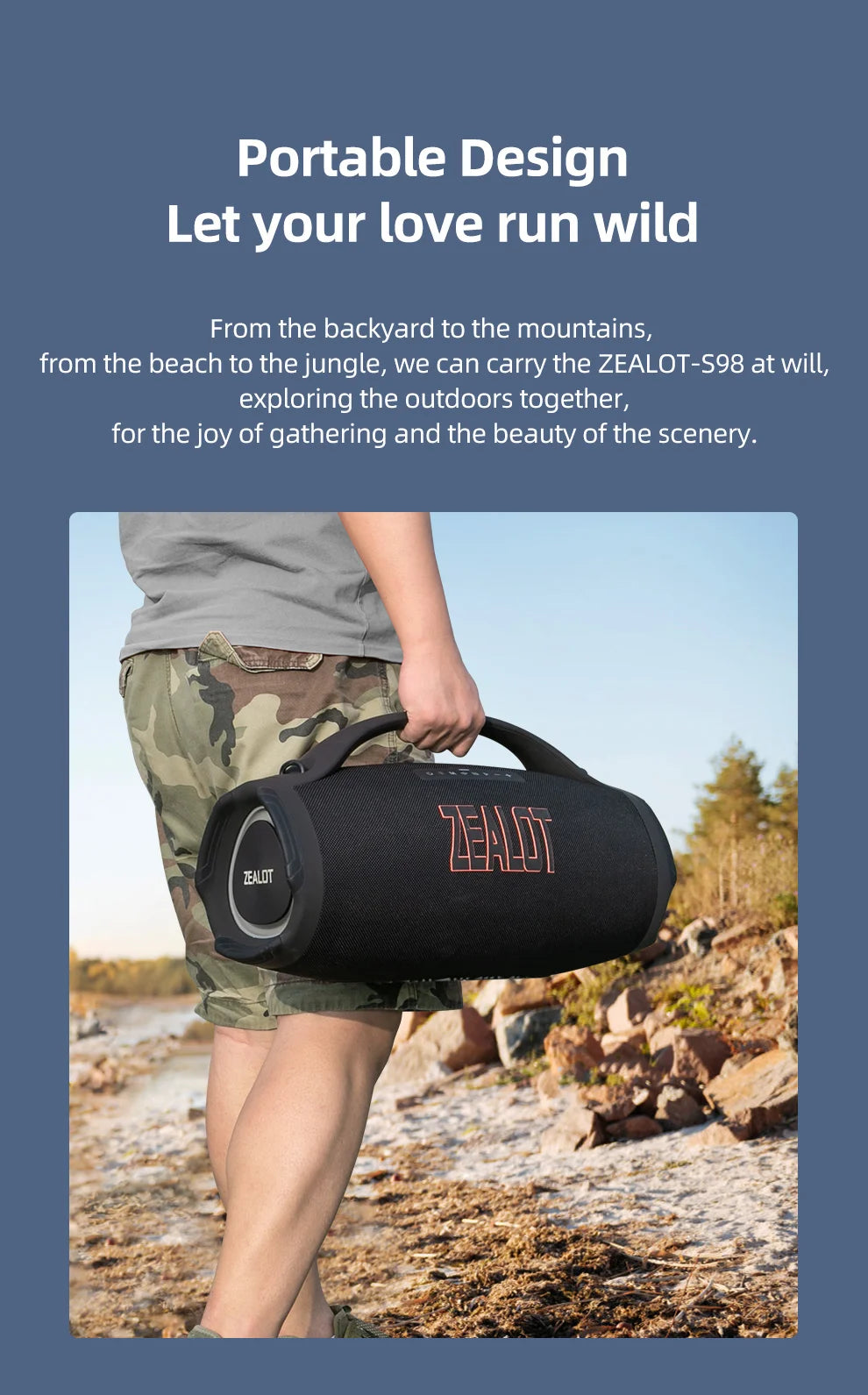 ZEALOT S98 160W Portable Bluetooth Speaker High Volume Waterproof 36000mAh Wireless TWS Subwoofer Suporrt USB/TF/AUX RGB light