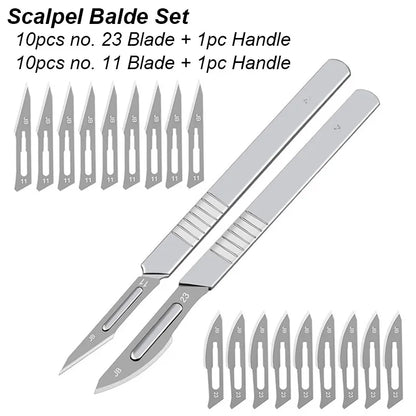 11 23 Scalpel Blade Set Metal Handle Stationery Steel Precision Craft Knife Cutter Wood Carve Stencil Box Open DIY Surgical Tool Beauty World Shop