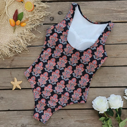 2026 New Printed One-piece Swimsuit Classic Printed Lace Up Swimsuit Women's Push Up Flower One-piece Suit Beach Wear For Female Beauty World Shop
