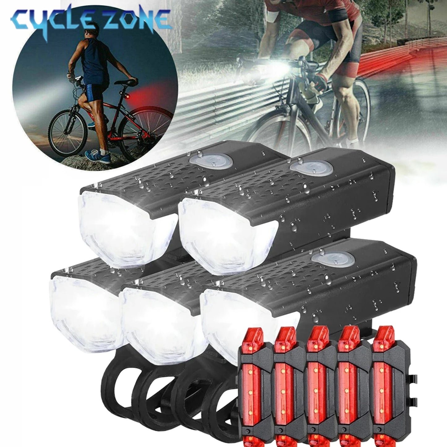 Bicycle Front Rear Light Set LED Rechargeable MTB Bike Head Light Cycling Red Warning Tail Light Accessories for Night Riding Beauty World Shop