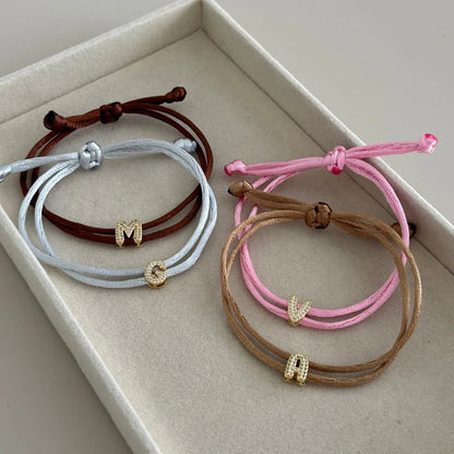 Vlen Initial Letter Cord Bracelet Micro Pave Zircon Alphabet Letter Personalized Friendship Rope Bracelets Women Jewelry Gift Beauty World Shop