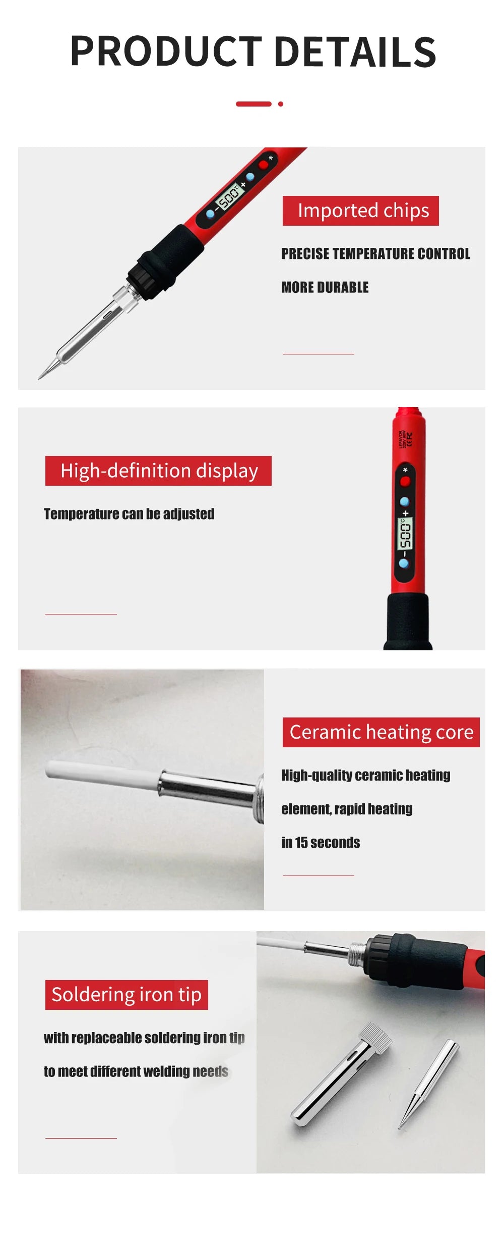 80W Soldering iron kit adjustable temperature LCD solder welding tools Ceramic heater soldering tips Tweezers soldering wire Beauty World Shop