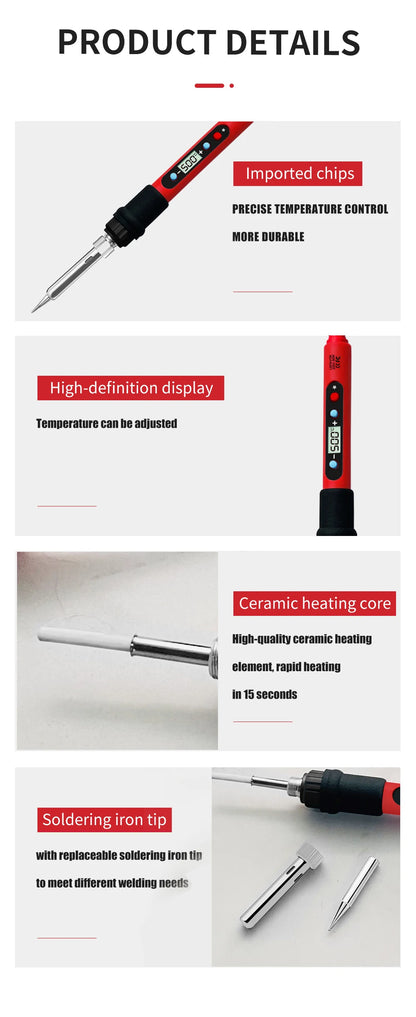 80W Soldering iron kit adjustable temperature LCD solder welding tools Ceramic heater soldering tips Tweezers soldering wire Beauty World Shop