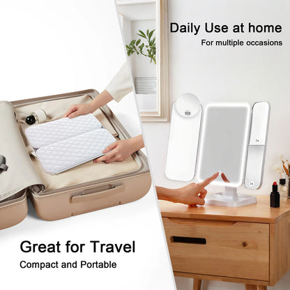 Trifold Makeup Mirror LED Lights Dorm Dressing Mirror Beauty Light up your fill light with Smart Complementary Makeup Mirror Tri
