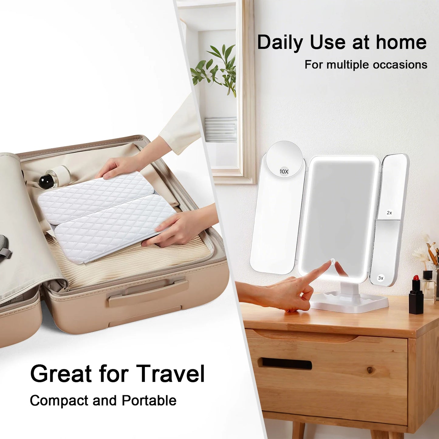 Trifold Makeup Mirror LED Lights Dorm Dressing Mirror Beauty Light up your fill light with Smart Complementary Makeup Mirror Tri Beauty World Shop