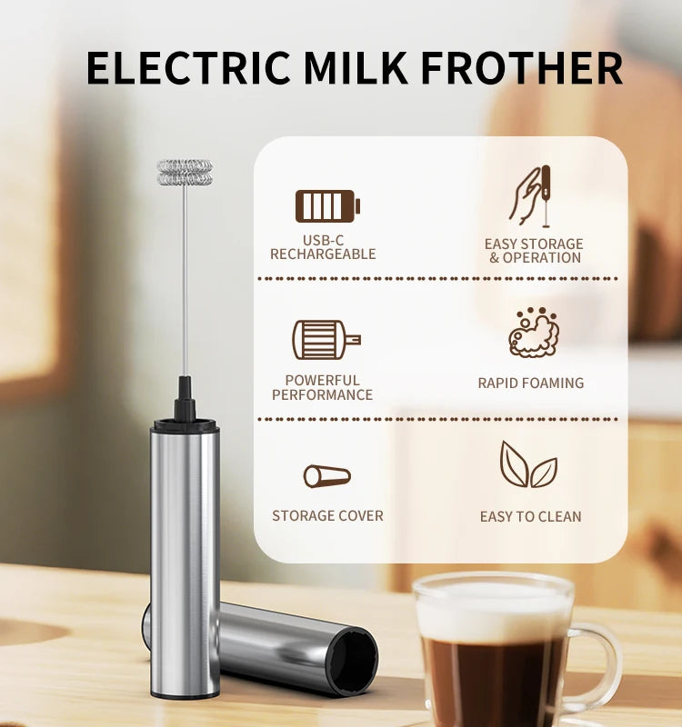 Kitchen Powerful Stirrer Milk Frother Handheld Foam Maker for Lattes Whisk Drink Mixer Coffee Electric Rechargable Egg Beater Beauty World Shop