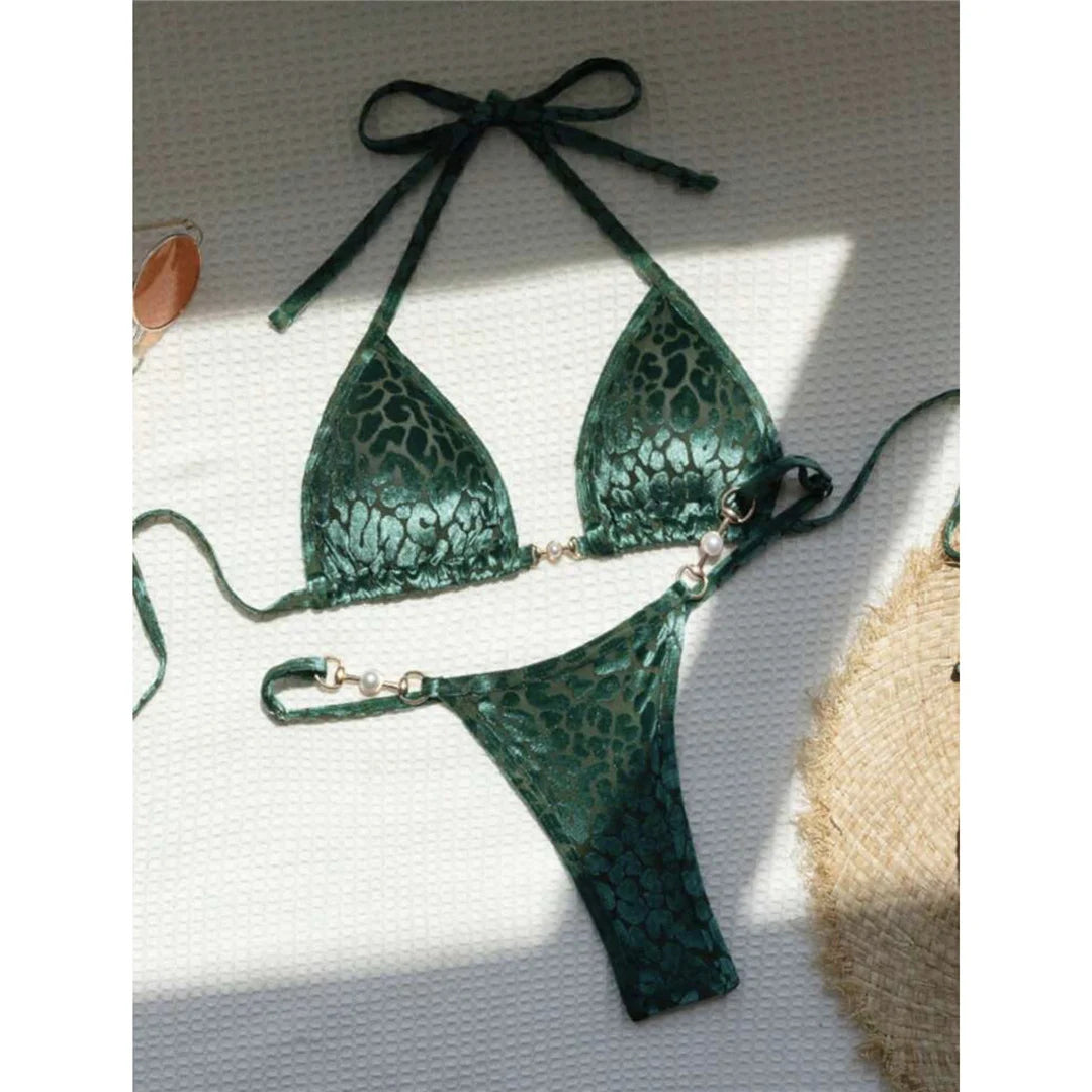 S- XL Leopard Halter Mini Micro Thong Bikini Women Swimwear Female Swimsuit Two-pieces Bikini set Bather Bathing Suit Swim V5207 Beauty World Shop