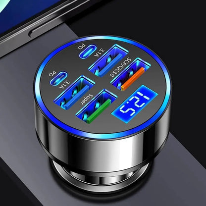 300W PD Car Charger QC3.1 Fast Charge 4USB+2PD ports Car Cigarette Lighter Plug Car Charger Flash Charge with Digital Display Beauty Trend Shop