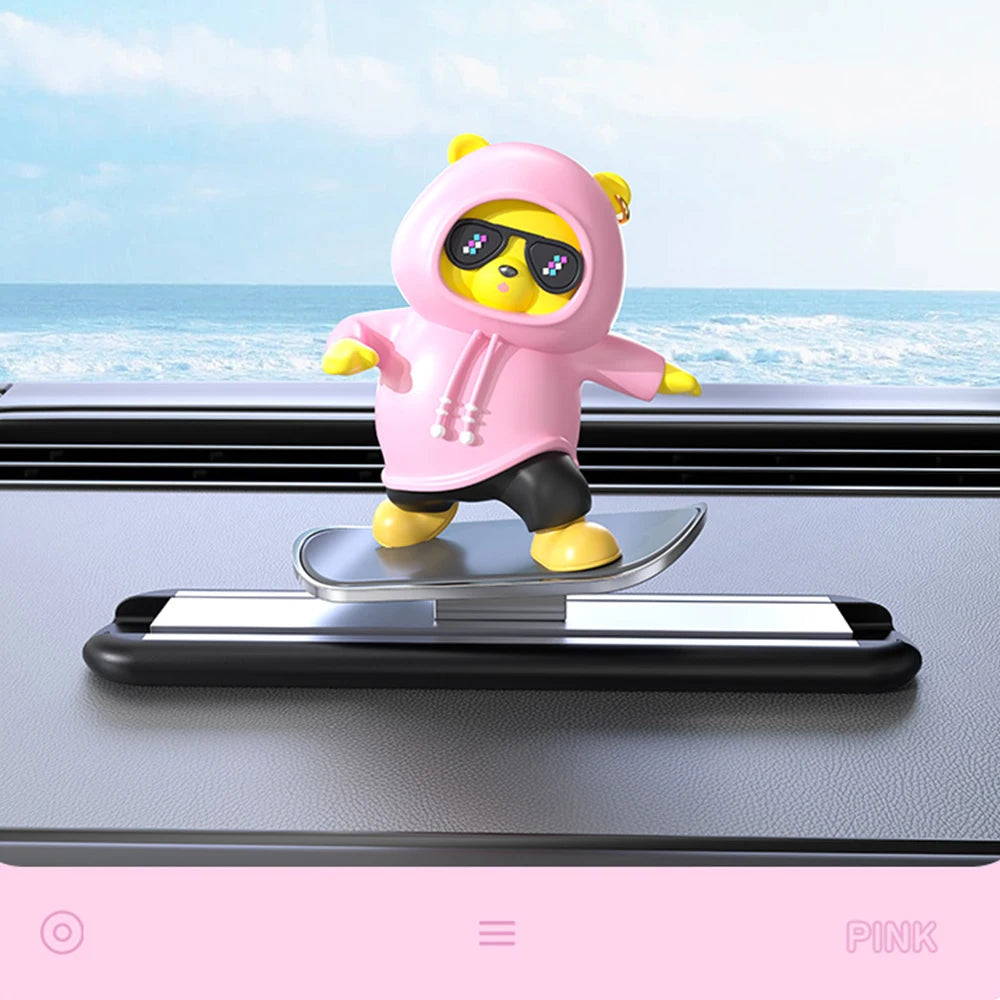 Car Automatic Sliding Skateboard Bear Alloy Cute Cartoon Scooter Center Console Ornaments Creative Car Decoration Accessories Beauty World Shop