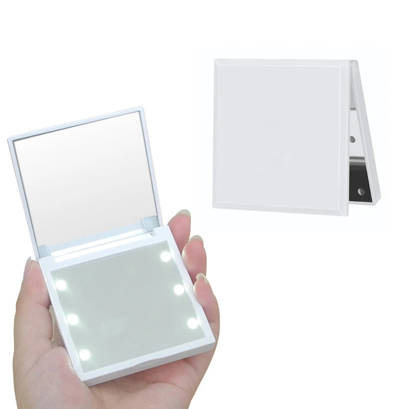Travel Mirror with Light Compact Makeup Mirror with 6 LED Lights, Folding Pocket Lighted Compact Mirror for Purse Gift for Women Beauty World Shop