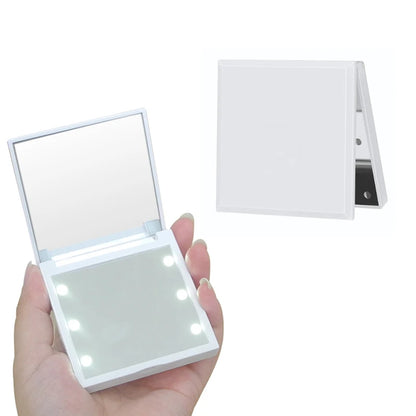 Travel Mirror with Light Compact Makeup Mirror with 6 LED Lights, Folding Pocket Lighted Compact Mirror for Purse Gift for Women Beauty World Shop