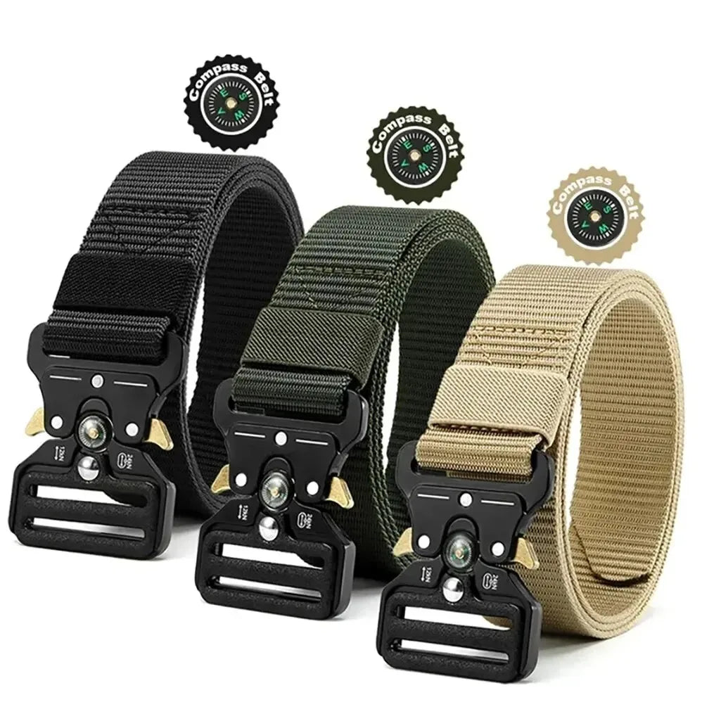 Compass Multi-Function Outdoor Tactical Belt for Men and Women Durable Quick-Dry Canvas Nylon Webbing Hiking Camping Sport Gear Beauty Fashion