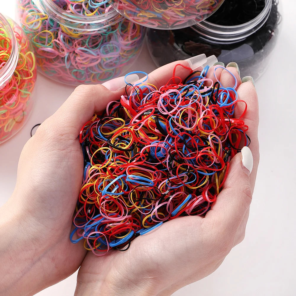 500Pcs/Set Girls Colourful Elastic Disposable Soft Rubber Band Hair Tie Headband Children Ponytail Holder Bands Kids Accessories Beauty Fashion