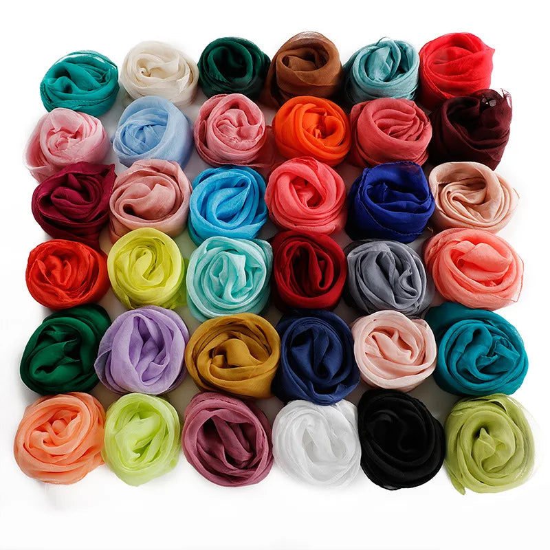 New 70X70cm Simulation Silk Scarves Women's Versatile Small Square Solid Chiffon Scarf Gauze Scarf Party Gift Beauty World Shop