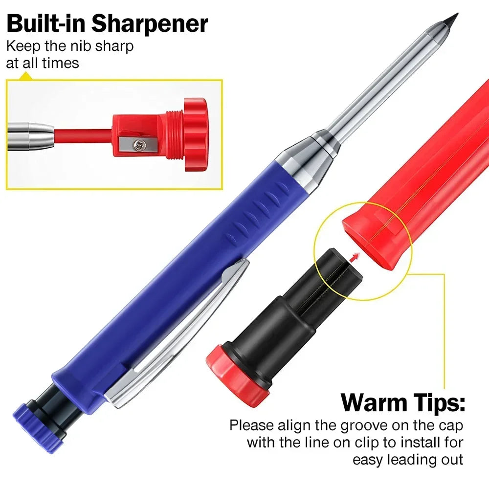 2.8mm Solid Carpenter Pencil Mechanical Pencil with Built-in Sharpener Carpentry Long Head Carpenter Pencil Stationery Supply Beauty World Shop