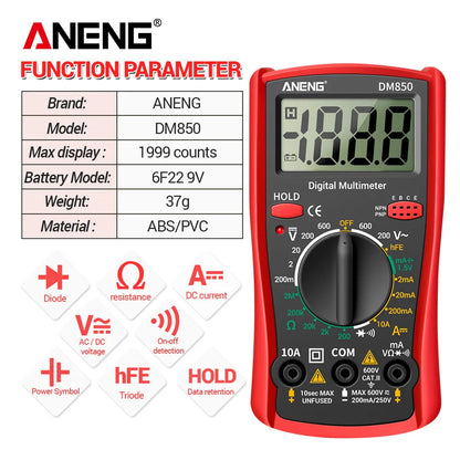 ANENG DM850 Digital Multimeter Automatic Professional 1999 Counts Auto AC/DC Votage Tester Ohm Current Ammeter Detector Tool Beauty World Shop