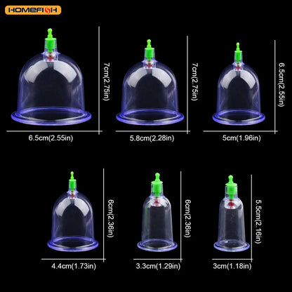 6 Suction Cups for Back-Vacuum Cupping Massage Kit w/ Pump Gun Body Massage Anti-Cellulite Beauty World Shop