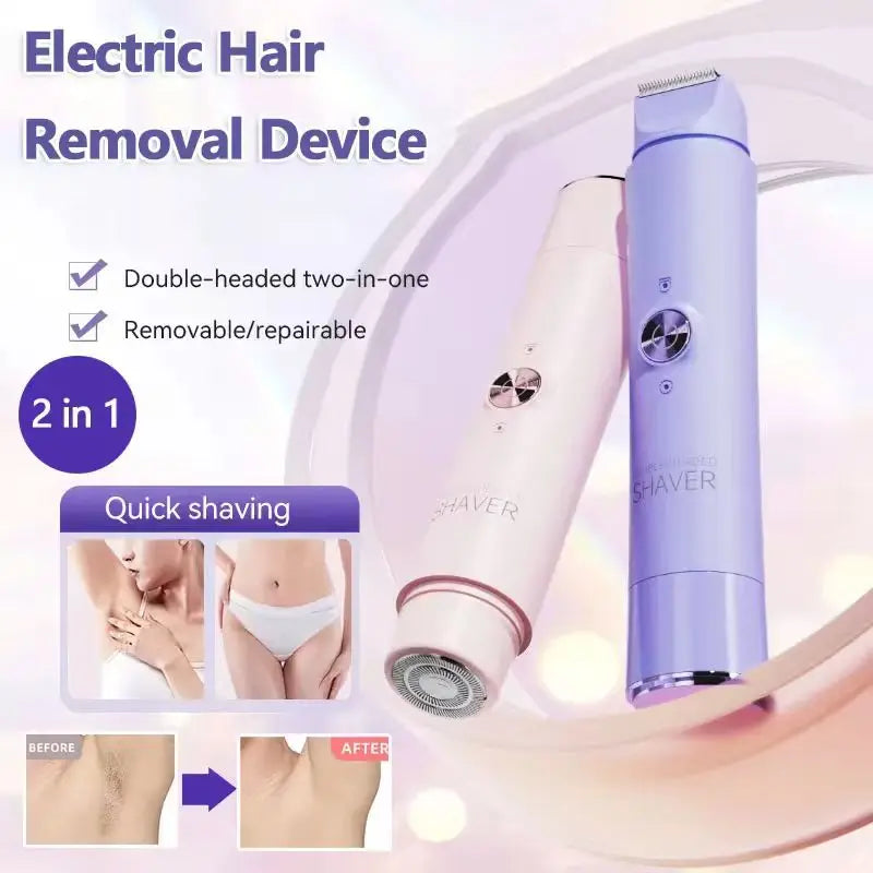 2-in-1 Wireless Rechargeable Electric Shaver, Suitable for Women - Dual Head Bikini Trimmer, Suitable for Both Dry and Wet Use Beauty World Shop