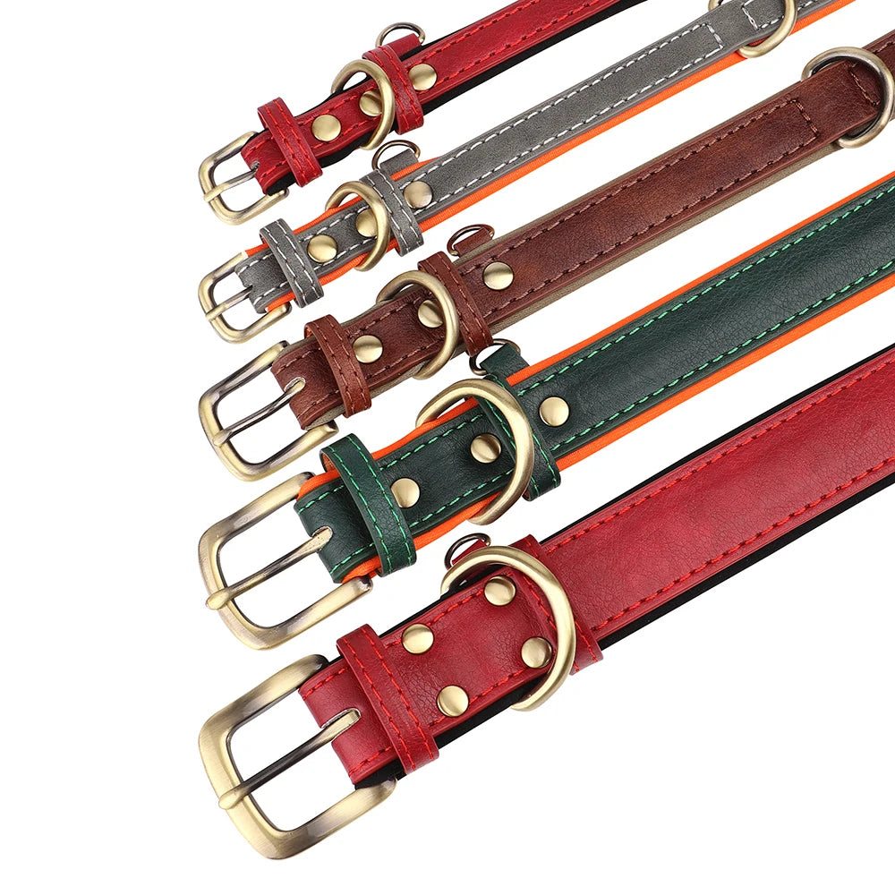Custom ID Name Dog Collar PU Leather Dogs Collars Adjustable Pet Necklace Padded for Small Medium Large Dogs Pug Free Engraving