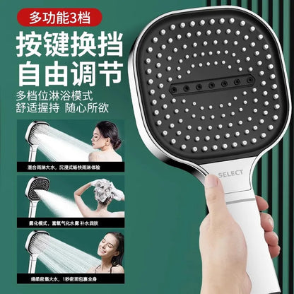New 13CM Large Panel 3 Modes Shower Head High Pressure Water Massage Shower Head With Filter Element Bathroom Accessories Beauty World Shop