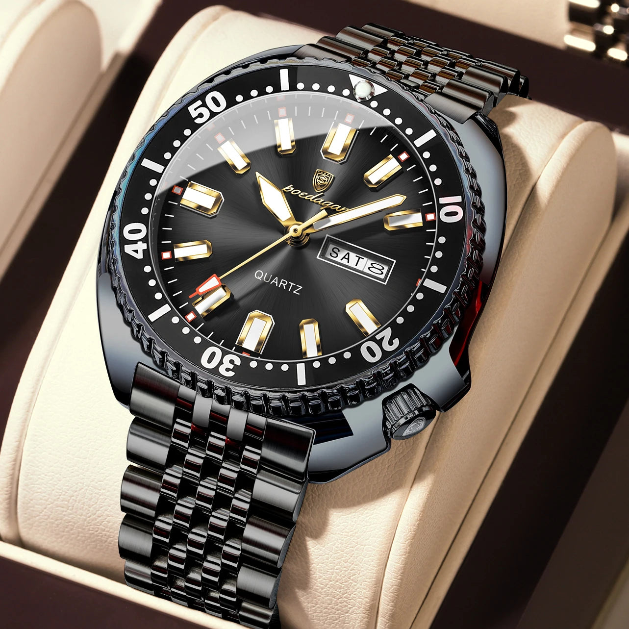 POEDAGAR Luxury Business Men Watch Date Week Waterproof Luminous Man Wristwatch Sport Stainless Steel Quartz Men's Watches Reloj Beauty World Shop