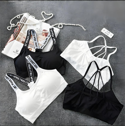 Sports underwear Women Yoga Fitness Seamless Crop Top Wide Letter Straps Comfortable Workout Activewear Beauty World Shop