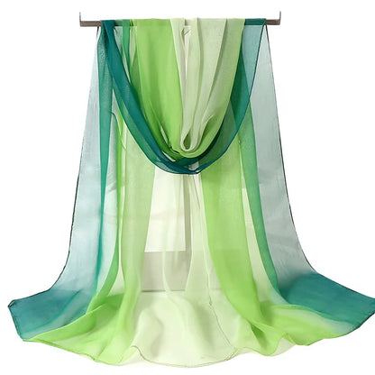 Four Seasons Thin Soft Chiffon For Women Silky Gradient Printing Beach Georgette Scarf Shawls Long Wraps Beach Sunscreen Hijab Beauty World Shop