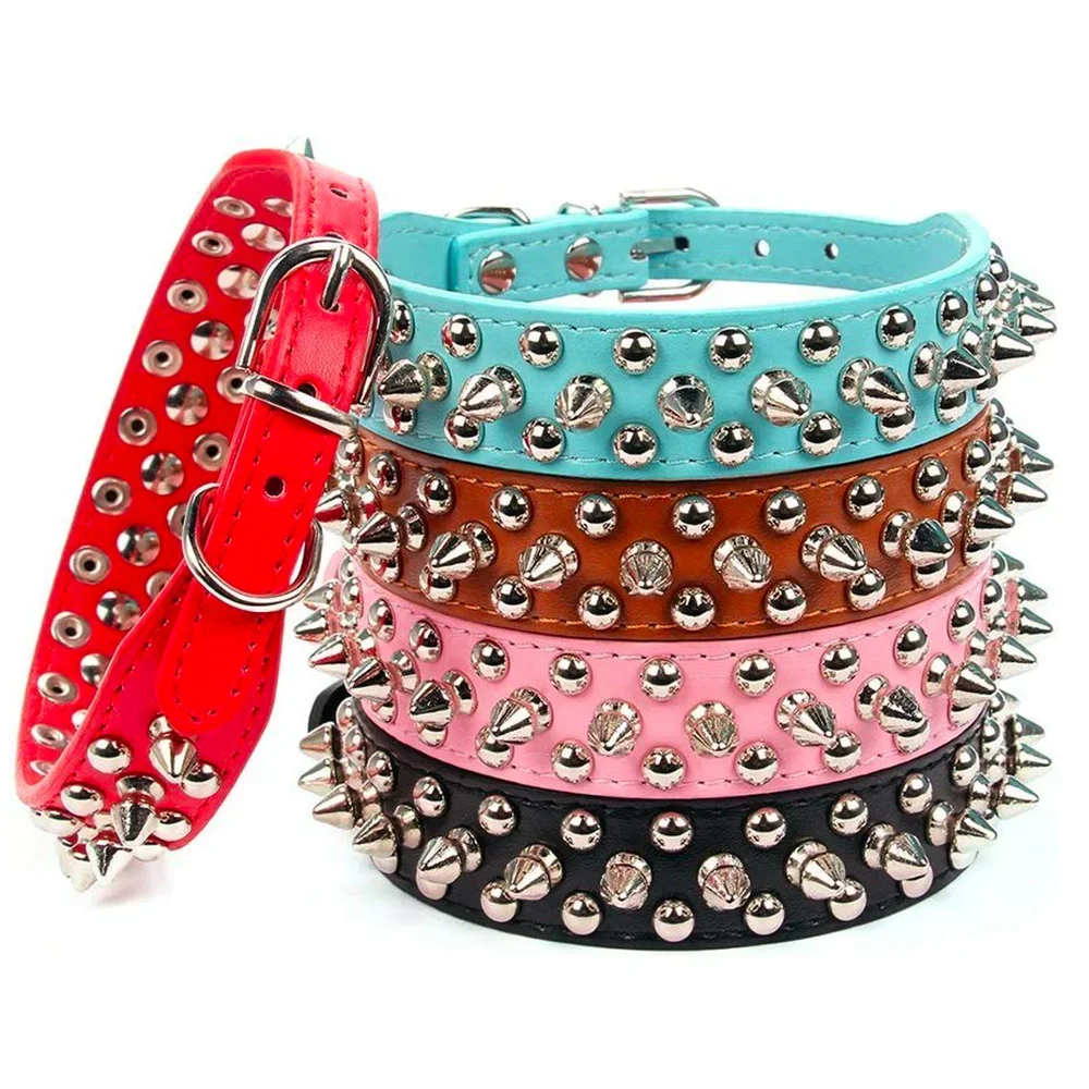 Adjustable Leather Pet Dog collar Neck Strap Supplies PU Leather Punk Rivet Spiked Dog Collar Pet Collars For Small Dog Cat Beauty World Shop