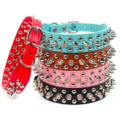 Adjustable Leather Pet Dog collar Neck Strap Supplies PU Leather Punk Rivet Spiked Dog Collar Pet Collars For Small Dog Cat Beauty World Shop
