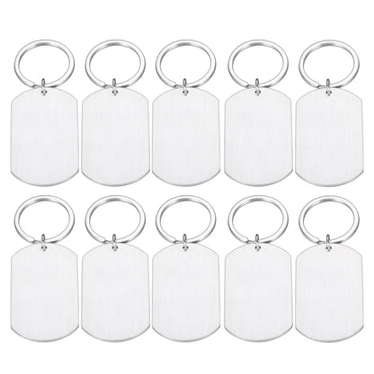 10 Pcs Blank ID Tag Stainless Steel Military  Name Plate Keychain For DIY Accessories Custom Logo Name Women Men Keychain Ring