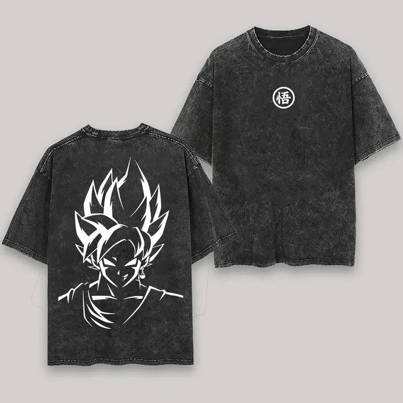 Anime Dragon Ball Cosplay Washed T-Shirt Cotton Short Sleeve Loose Large Casual Sports Fitness T-Shirt Men's Harajuku Clothing Beauty World Shop