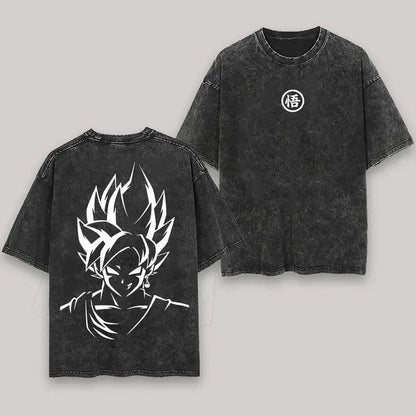 Anime Dragon Ball Cosplay Washed T-Shirt Cotton Short Sleeve Loose Large Casual Sports Fitness T-Shirt Men's Harajuku Clothing Beauty World Shop