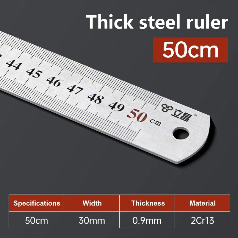 1Pcs 15/20/30/40/50/60100cm Stainless Steel Metal Straight Ruler For Home School Precision Measuring Tool Drawing Tool Supplies Beauty World Shop