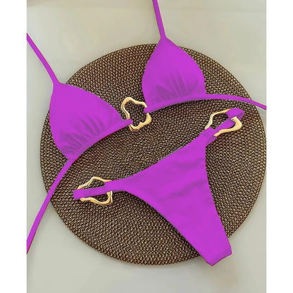 New Sexy Bikini Solid Color Lace-up Split Two-piece Swimsuit for Women Beauty World Shop