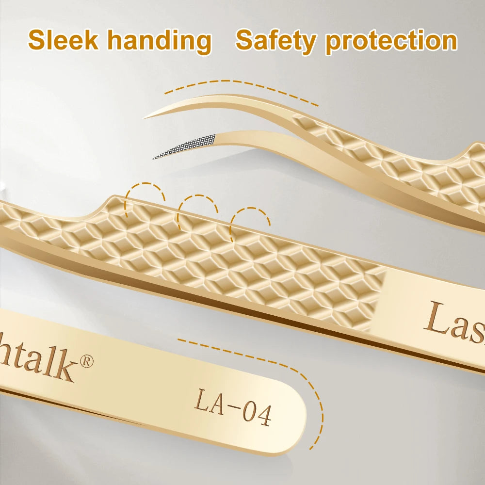 Lashtalk Precision Fiber Tip Tweezer Eyelash Extensions Diamond Grip Anti-Slip Premium Gold Stainless Steel Makeup With Box Pack Beauty World Shop
