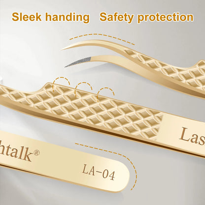 Lashtalk Precision Fiber Tip Tweezer Eyelash Extensions Diamond Grip Anti-Slip Premium Gold Stainless Steel Makeup With Box Pack Beauty World Shop