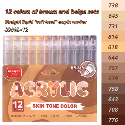 GuangNa 12-72 Colors Soft Brush Acrylic Marker Pen Set,Skin Tone, Macaron color,DIY Hand Drawn,Paint Art Markers pens,GN.8201F/M Beauty World Shop