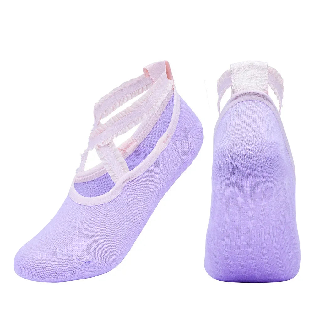Solid Color Yoga Socks Professional Silicone Non-slip Ballet Pilates Socks Backless Breathable Bandage Cotton Dance Sports Socks Beauty World Shop