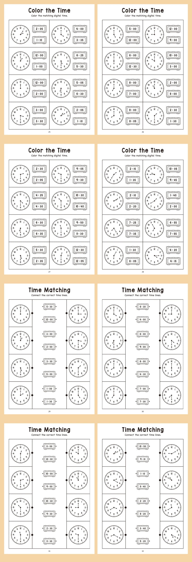 32 Page Telling Time Exercise Time Cognition Book Interactive Game Book about Time Fun Time Game Drawing Learning Book Beauty World Shop